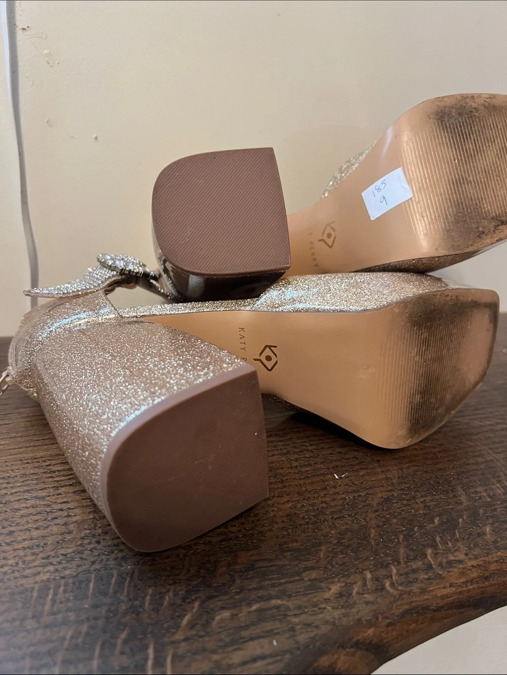 Katy Perry Collections Rose Gold Glitter Platform Mary Jane with Crystal Buckle